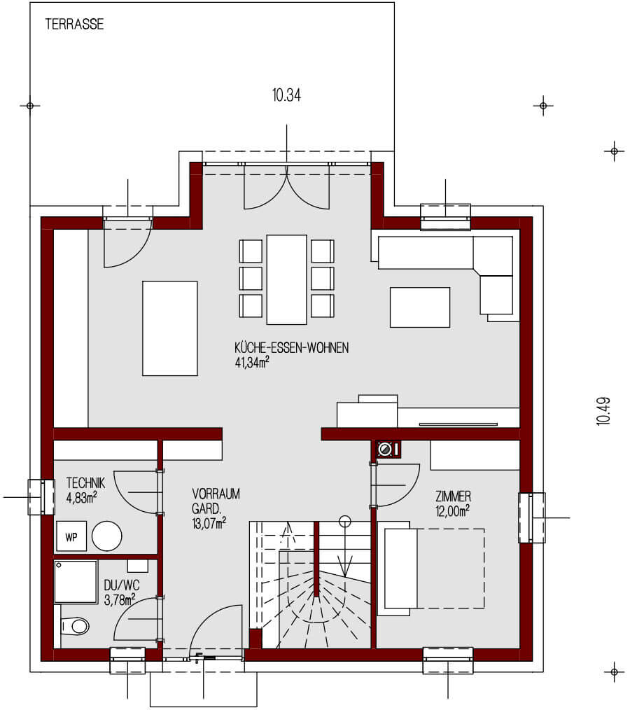 Grundriss Haus Mattone Erdgeschoss – WAHA GmbH
